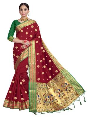 Red woven art silk saree with blouse 1