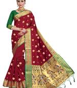 Red woven art silk saree with blouse