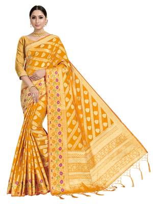 Yellow woven art silk saree with blouse 1
