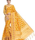 Yellow woven art silk saree with blouse