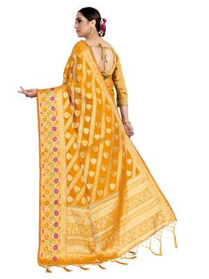 Yellow woven art silk saree with blouse 3