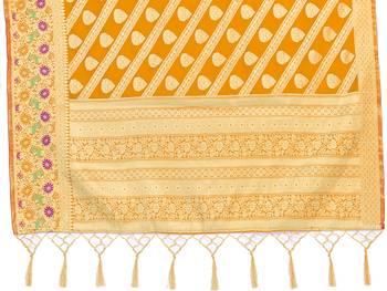 Yellow woven art silk saree with blouse 4
