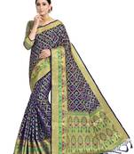 Navy blue woven art silk saree with blouse