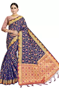 Navy blue woven art silk saree with blouse