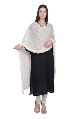 Kaustuki Off White Pure Cotton Tasselled Stole Dupatta 1