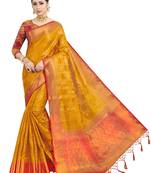Orange woven art silk saree with blouse