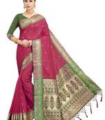 Pink woven art silk saree with blouse