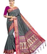 Grey woven art silk saree with blouse