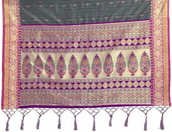 Grey woven art silk saree with blouse 4