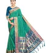 Teal green woven art silk saree with blouse