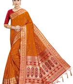 Orange woven art silk saree with blouse