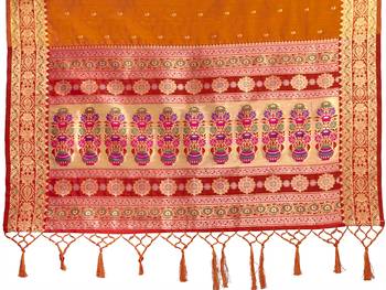 Orange woven art silk saree with blouse 4