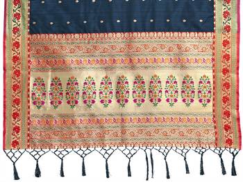 Navy blue woven art silk saree with blouse 4