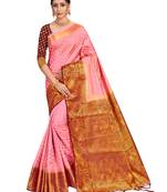 Pink woven art silk saree with blouse