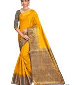 Yellow woven art silk saree with blouse
