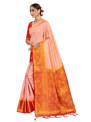 Pink woven art silk saree with blouse 2