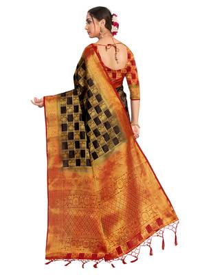 Black woven art silk saree with blouse 3