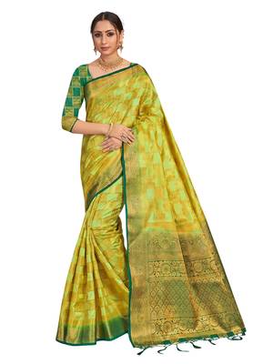 Light green woven art silk saree with blouse 1