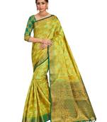 Light green woven art silk saree with blouse