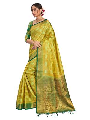 Light green woven art silk saree with blouse 2