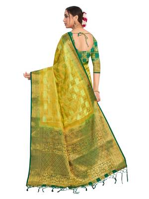 Light green woven art silk saree with blouse 3