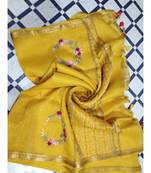Handwoven silk linen saree with floral embroidery work
