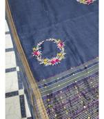 Handwoven silk linen saree with floral embroidery work