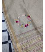 Handwoven silk linen saree with floral embroidery work