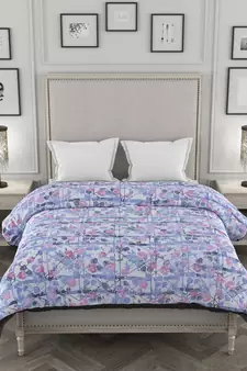 ROSARA HOME Floral Printed Polycotton Double Dohar(Navy Blue)