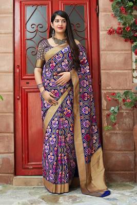 Blue woven banarasi silk saree with blouse 1