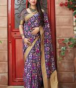 Blue woven banarasi silk saree with blouse