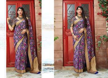 Blue woven banarasi silk saree with blouse 2