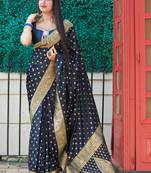 Blue woven banarasi silk saree with blouse
