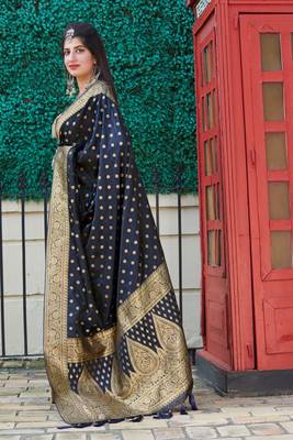 Blue woven banarasi silk saree with blouse 2