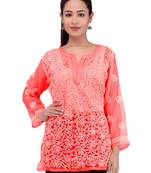 Lavangi Women Lucknowi Chikankari Georgette Short Top (Gajiri)