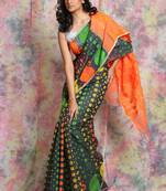 Grey Jamdani Saree With Orange Pallu Without Blouse