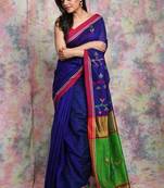 Royal Blue Handloom saree with Green pallu