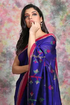 Royal Blue Handloom saree with Green pallu