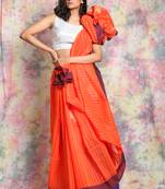 Orange woven Handloom saree with contrast pallu