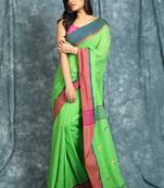 Light green woven cotton Handloom saree with dual border