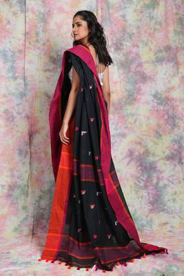 Black cotton Handloom with dual border 3