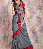 Grey woven cotton Handloom saree with dual border