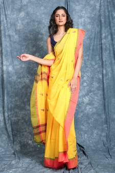 Yellow cotton Handloom with dual border