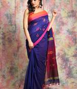 Dark blue cotton Handloom saree with dual border