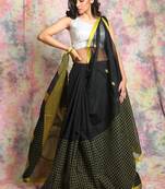 Black woven blended cotton saree with blouse