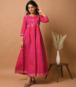 KAAJH Pink Floral Printed Cotton Anarkali Kurta