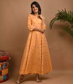 KAAJH Orange Printed Cotton Anarkali Kurta