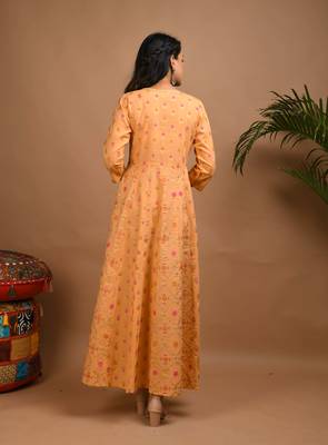 KAAJH Orange Printed Cotton Anarkali Kurta 2