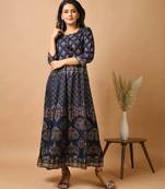 KAAJH Blue Gold Printed Rayon Anarkali Kurta