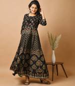 KAAJH Black Gold Printed Cotton Anarkali Kurta